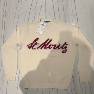 Brandy Melville: Red St. Moritz Cream Crewneck Sweater (Wool Blend)